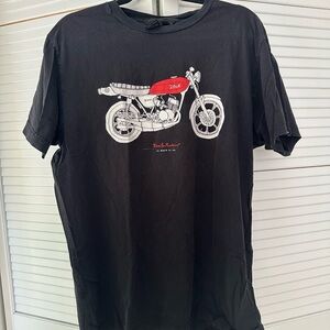 Deus ex Machina Black Graphic T-Shirt with Red Motorcycle Design